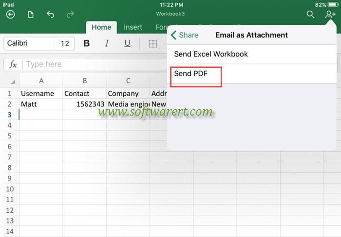 send excel worksheet as pdf via email from ipad