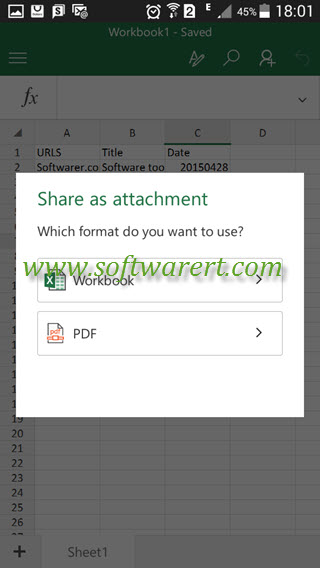 share excel workbook as attachment on android mobile
