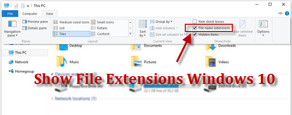 show file name extensions in windows 10