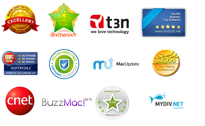 Software Products Awards from most popular software download and review websites.