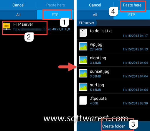 upload files from samsung mobile phone to FTP server