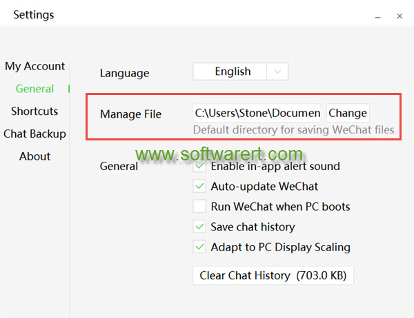wechat default directory & manage files on pc