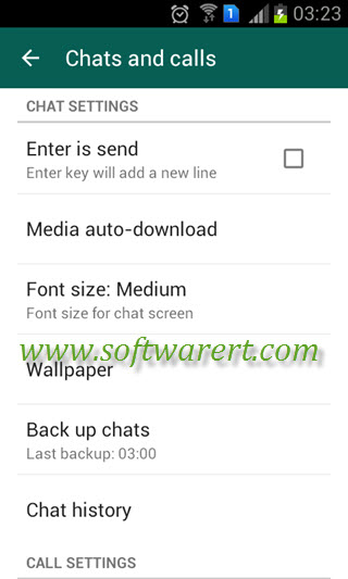 whatsapp chats and calls settings on android mobile phones