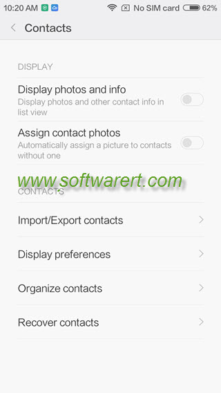 xiaomi phone contacts management main menu