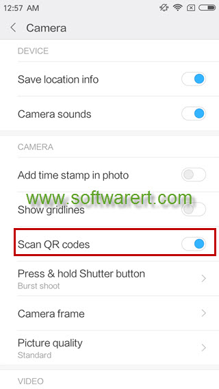 xiaomi redmi phone camera scan qr codes settings